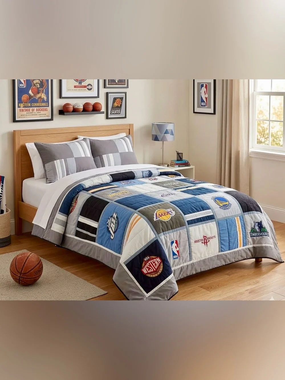 Pottery Barn Teen NBA Basketball Teams Patchwork Quilt Blanket Twin